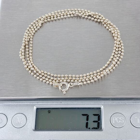 Ball Bead Chain Necklace | Italian Vintage Sterling Silver 925 | 30" - Picture 3 of 3
